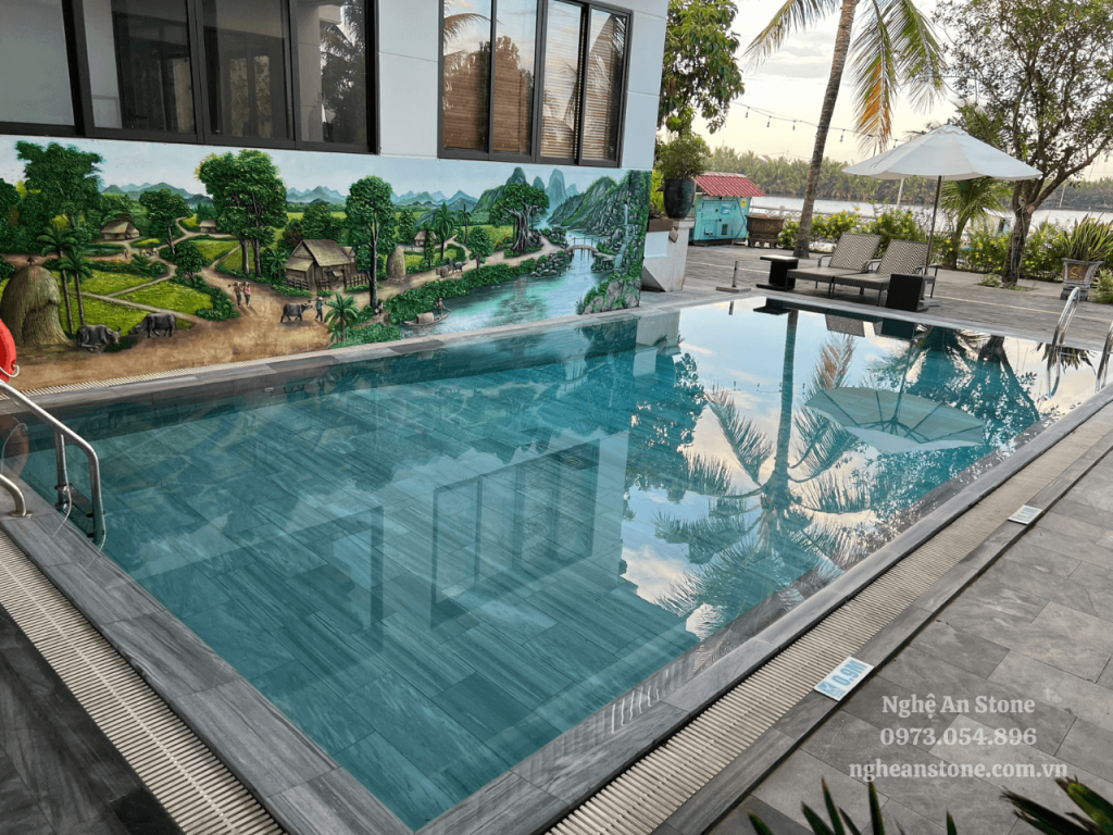 Đá sọc dưa đen ốp hồ bơi